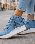 Jasmyra - Platform sneakers voor dames in blauwe denim chunky moderne stijl