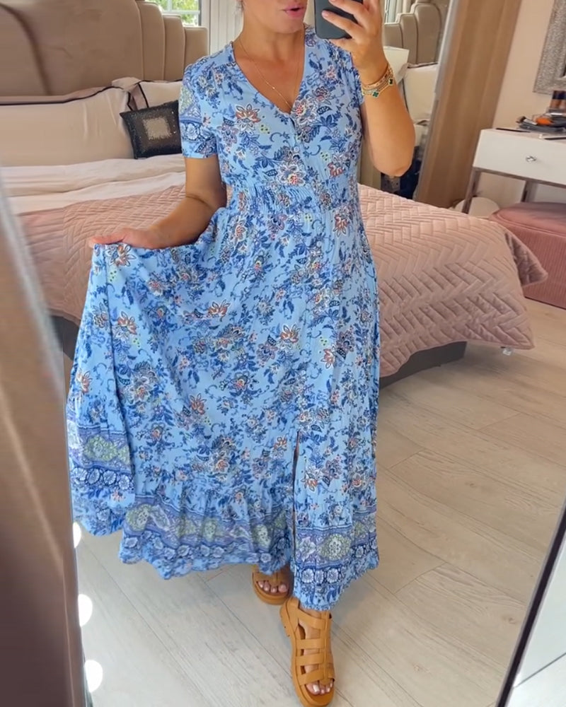 Denise - Maxi Bloemenjurk met V-Hals