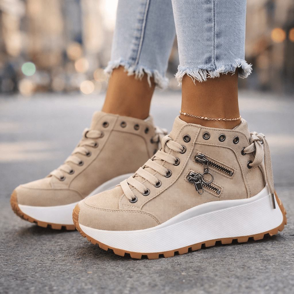 Jasmyra - Platform sneakers voor dames in blauwe denim chunky moderne stijl