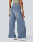 Ruvessa - Dames jeans met hoge taille brede pijpen zeer rekbaar moderne snit