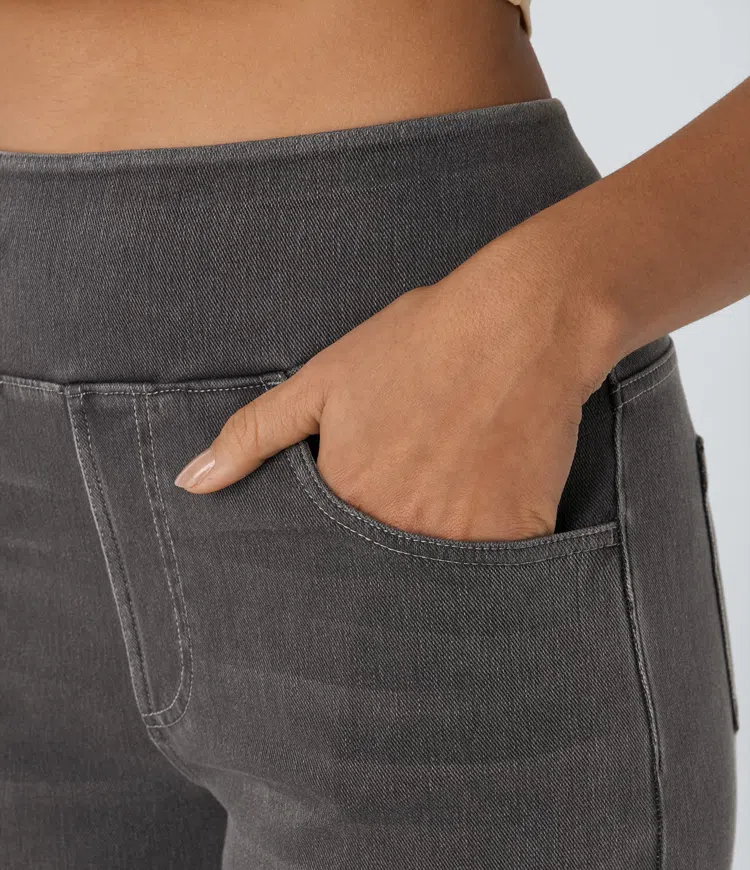 Ruvessa - Dames jeans met hoge taille brede pijpen zeer rekbaar moderne snit