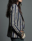 Avenorix - Gestreepte boheemse damesblazer met vintage bloemenprint