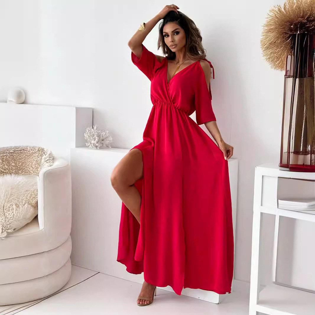 Havessira - Elegante Maxi Jurk met Off-Shoulder en V-Hals