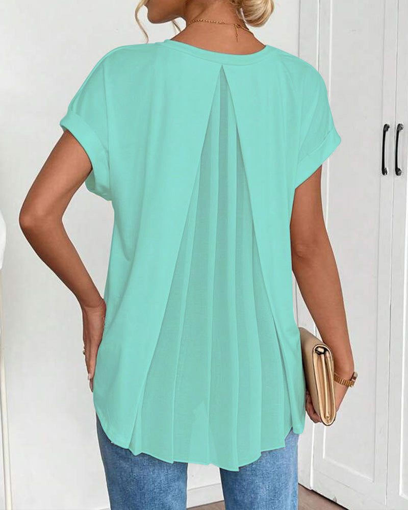 Estella - T-shirt met korte mouwen effen kleur patchwork