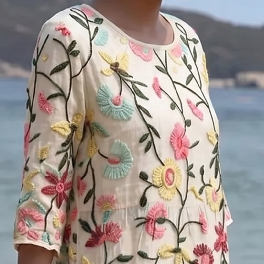Elyrae - Midi-jurk voor dames met geborduurde bloemen in meerdere kleuren