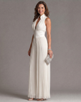 Zakira | Geplooide halternek-jumpsuit met wijde pijpen
