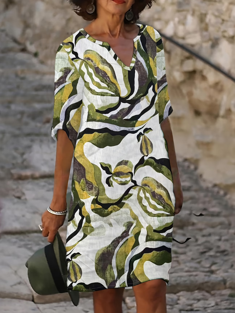 Cavessa - Lichte zomerjurk voor vrouwen met abstracte print