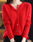 Elyse - 100% Pure Merino Wol Dames O-hals Cardigan Kasjmier Trui