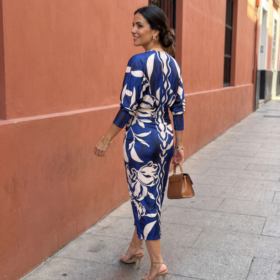 Isadora - Maxi Jurk Dames Vloeiend Met V-Hals Kruisende Snit Aansluitende Elegante Taille