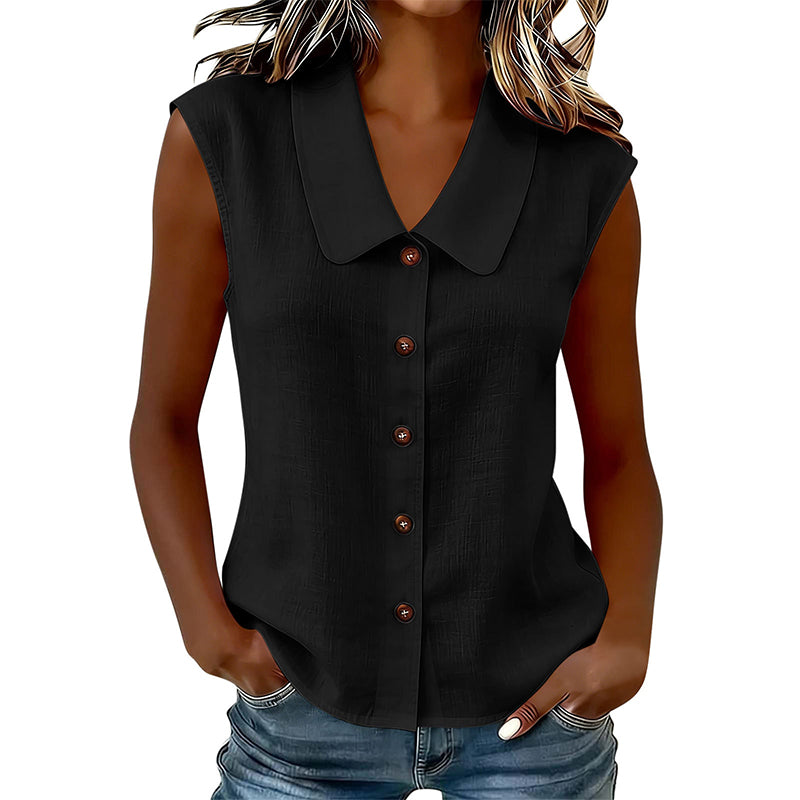 Dovirelle - Mouwloze blouse voor dames met V-hals en elegante knopen