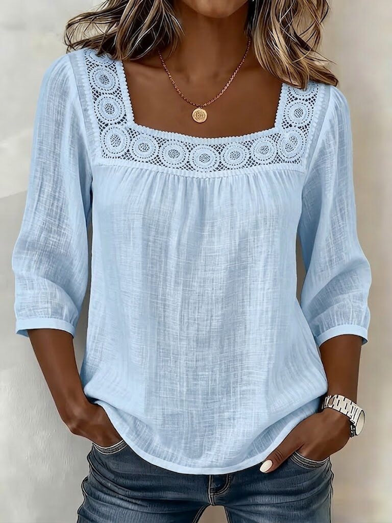 Myzaria - Damesblouse met vierkante halslijn en elegante kant