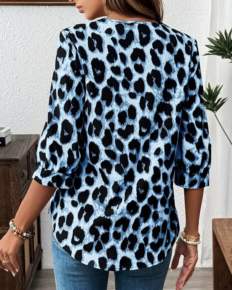 Astoria - Blouse met Halve Mouwen in Luipaardprint Groot