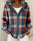 Nadrina - Jeansjack met Capuchon en Contrasterend Ruitpatroon
