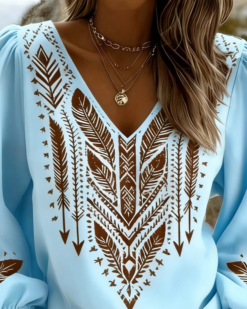 Ixavelle - Dames boheemse blouse met V-hals en pofmouwen