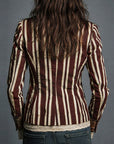 Avenorix - Gestreepte boheemse damesblazer met vintage bloemenprint