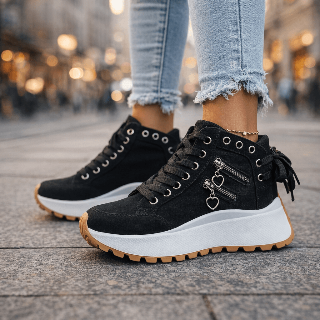 Jasmyra - Platform sneakers voor dames in blauwe denim chunky moderne stijl
