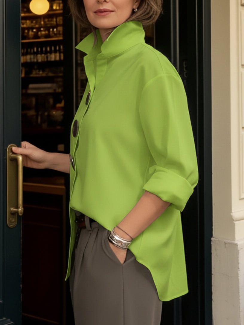 Kaeloria - Elegante Blouse van Katoen en Linnen met Metalen Knopen