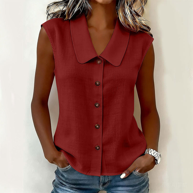 Dovirelle - Mouwloze blouse voor dames met V-hals en elegante knopen