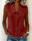 Dovirelle - Mouwloze blouse voor dames met V-hals en elegante knopen