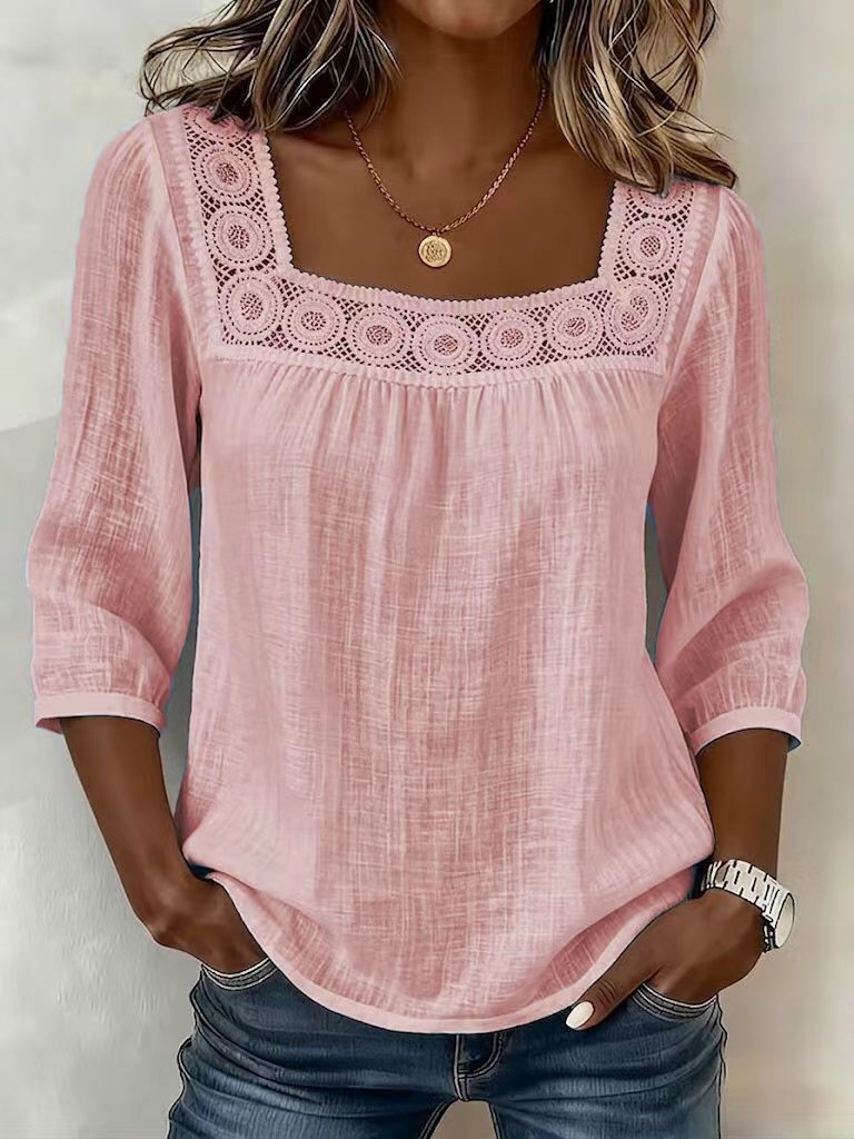 Myzaria - Damesblouse met vierkante halslijn en elegante kant