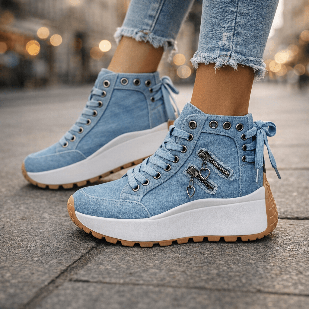Jasmyra - Platform sneakers voor dames in blauwe denim chunky moderne stijl