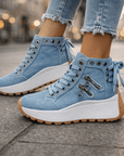 Jasmyra - Platform sneakers voor dames in blauwe denim chunky moderne stijl