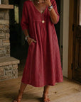 Jaxine - Dames Jurk Patchwork Kant Katoen Linnen Casual Zomer