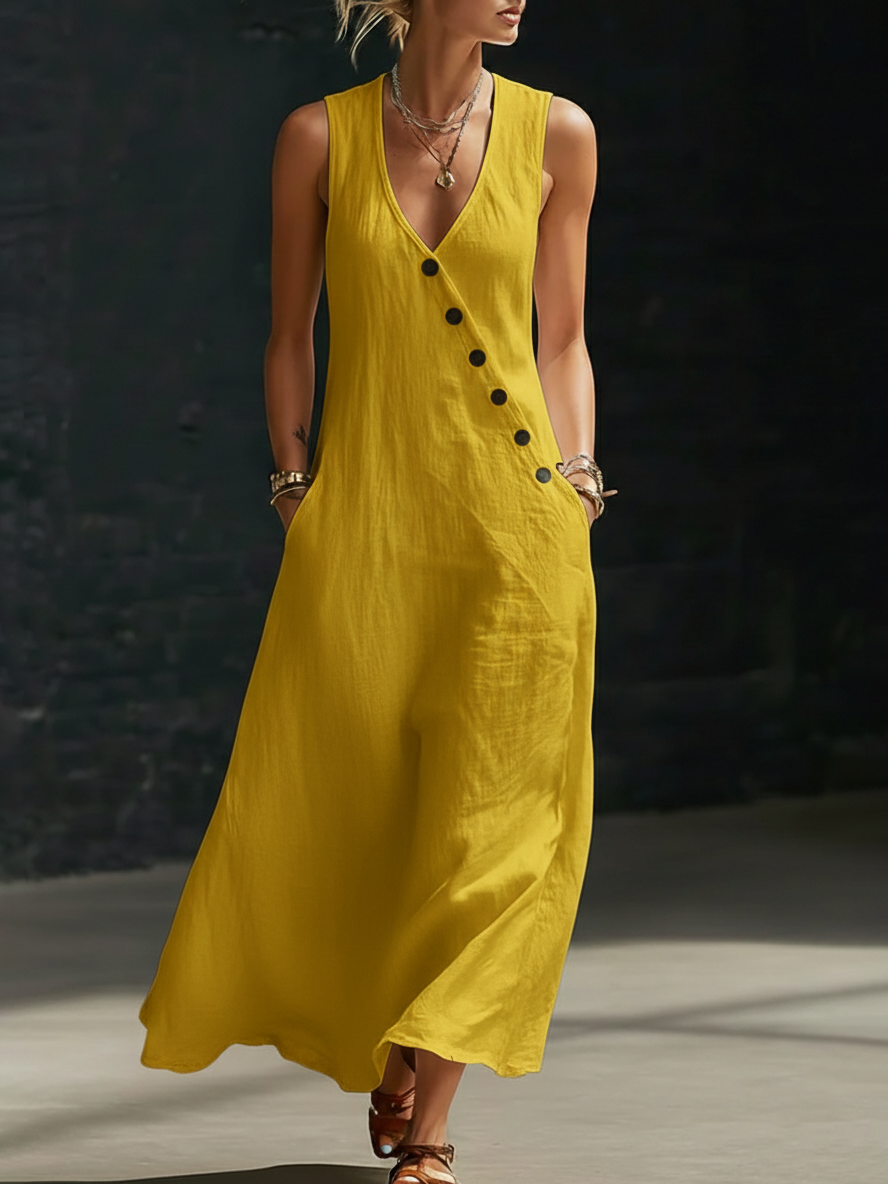 Fazira - Maxi Jurk Dames Met Knopen Vloeiende Snit Comfortabele Dagelijkse Wear