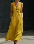 Fazira - Maxi Jurk Dames Met Knopen Vloeiende Snit Comfortabele Dagelijkse Wear