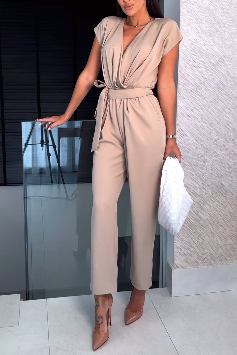 Odalina - Jumpsuit met korte mouwen en V-hals