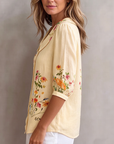 Mavessia - Damesblouse van katoen en linnen met artistieke vintage bloemenprint