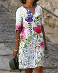 Jacqueline - Lente V-hals Drie-Kwart Mouwen Jurk