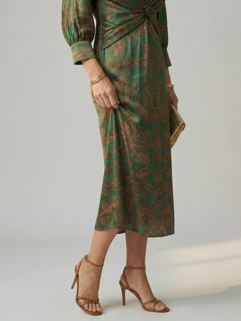 Falune - Midi jurk voor dames met een elegante strakke taille en print