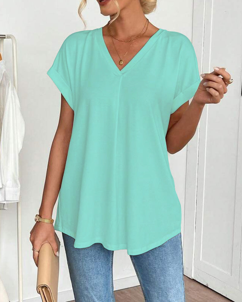 Estella - T-shirt met korte mouwen effen kleur patchwork