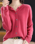Elyse - 100% Pure Merino Wol Dames O-hals Cardigan Kasjmier Trui