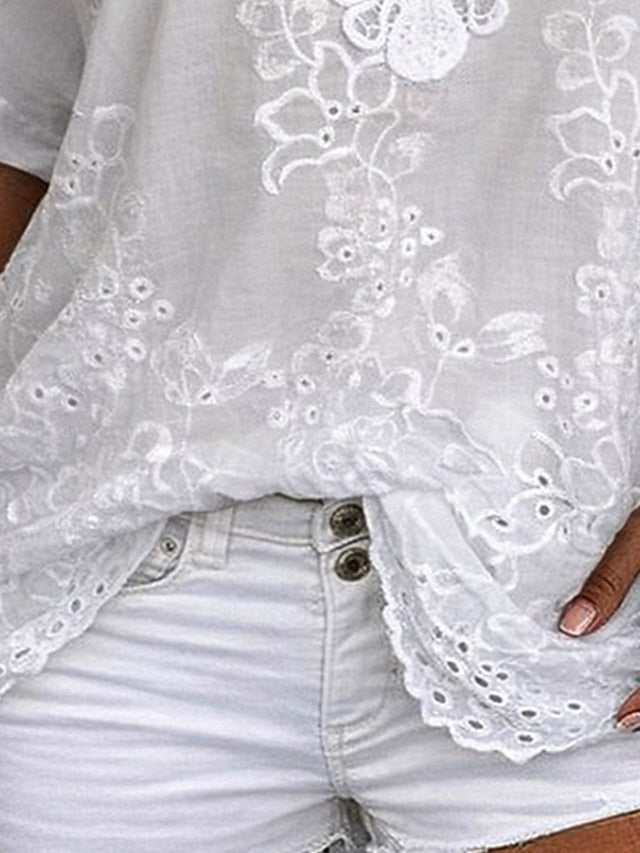 Cavoria - Witte blouse voor vrouwen met geborduurde kant