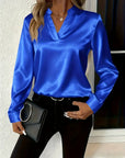 Mariselora - Elegante Satijnen Blouse met Vrouwelijke Drapé Hals