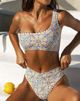 Elke | trendy één-schouder-bikini met print