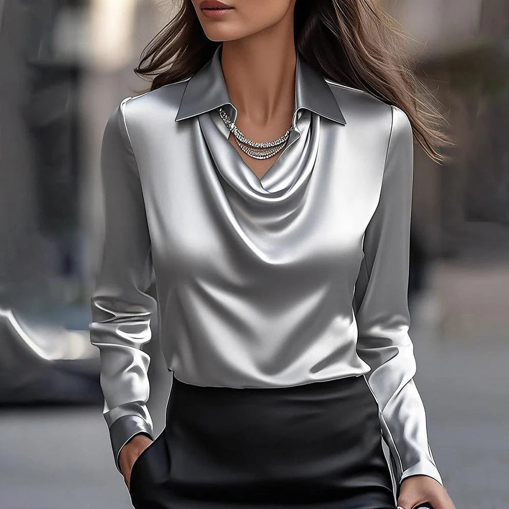 Laureline - Glimmende Blouse met Geplooide Kraag - Chic &amp; Tijdloos