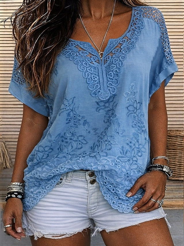 Cavoria - Witte blouse voor vrouwen met geborduurde kant