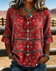 Liorissa - Vintage blouse voor dames met etnische print en knopen
