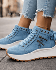 Jasmyra - Platform sneakers voor dames in blauwe denim chunky moderne stijl