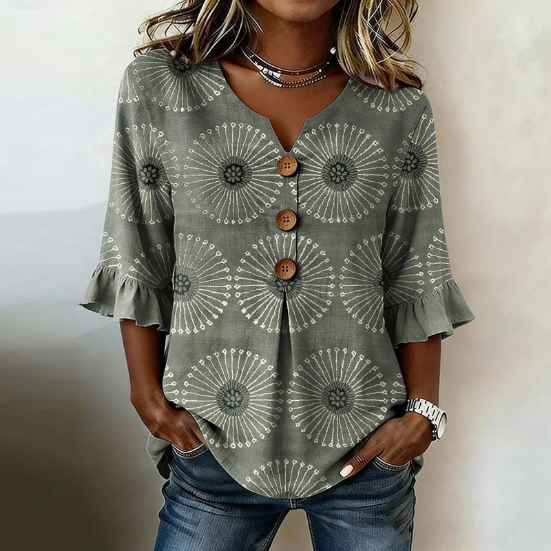 Cenovelle - Vintage blouse voor dames met volantmouwen en knopen