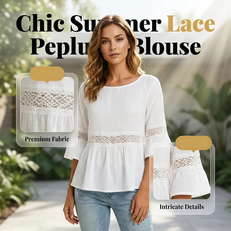 Evarielle - Damesblouse met kant en peplum met volantmouwen