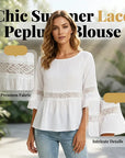 Evarielle - Damesblouse met kant en peplum met volantmouwen