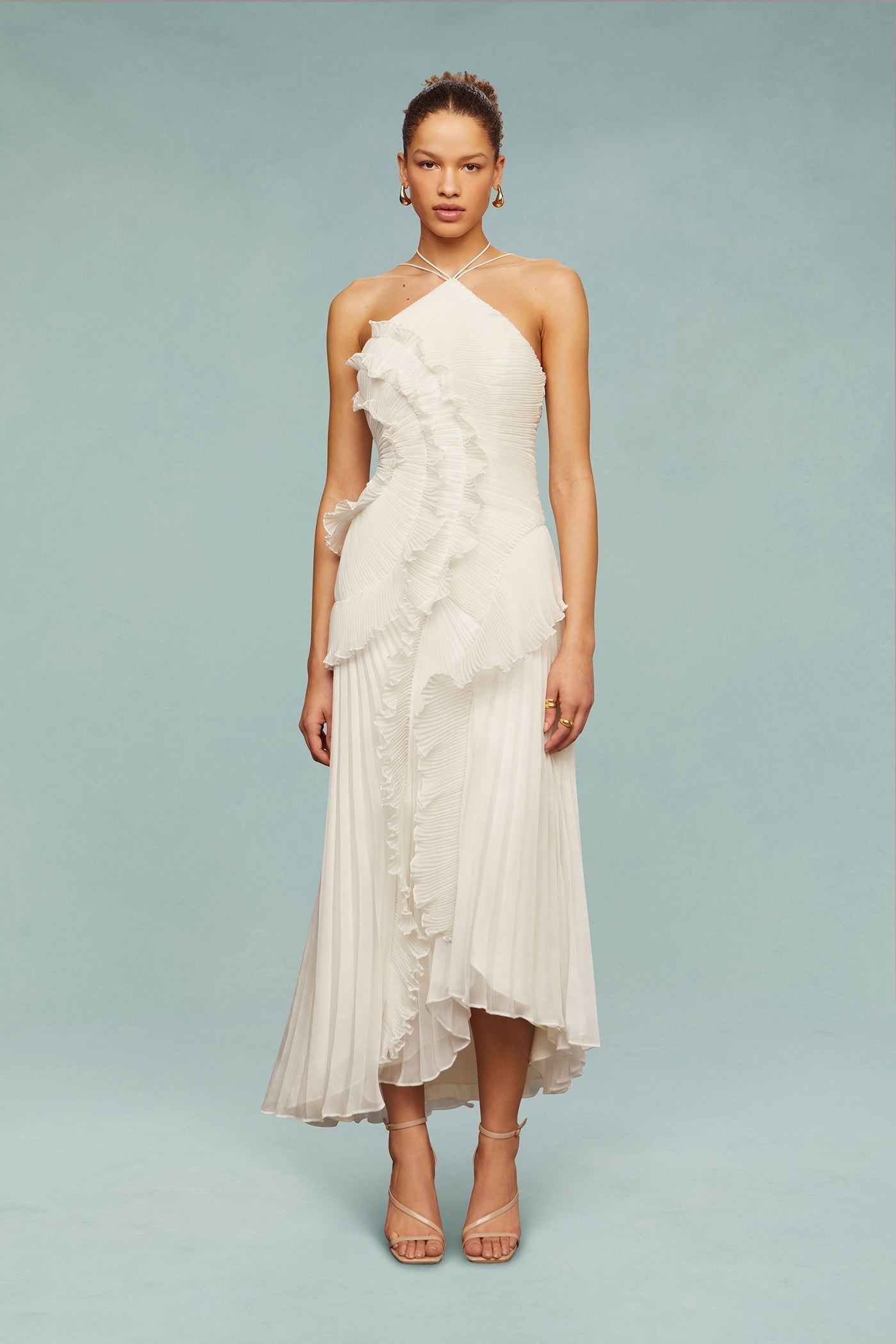 Bravielle - Lange plissé jurk voor dames met elegante asymmetrische volants