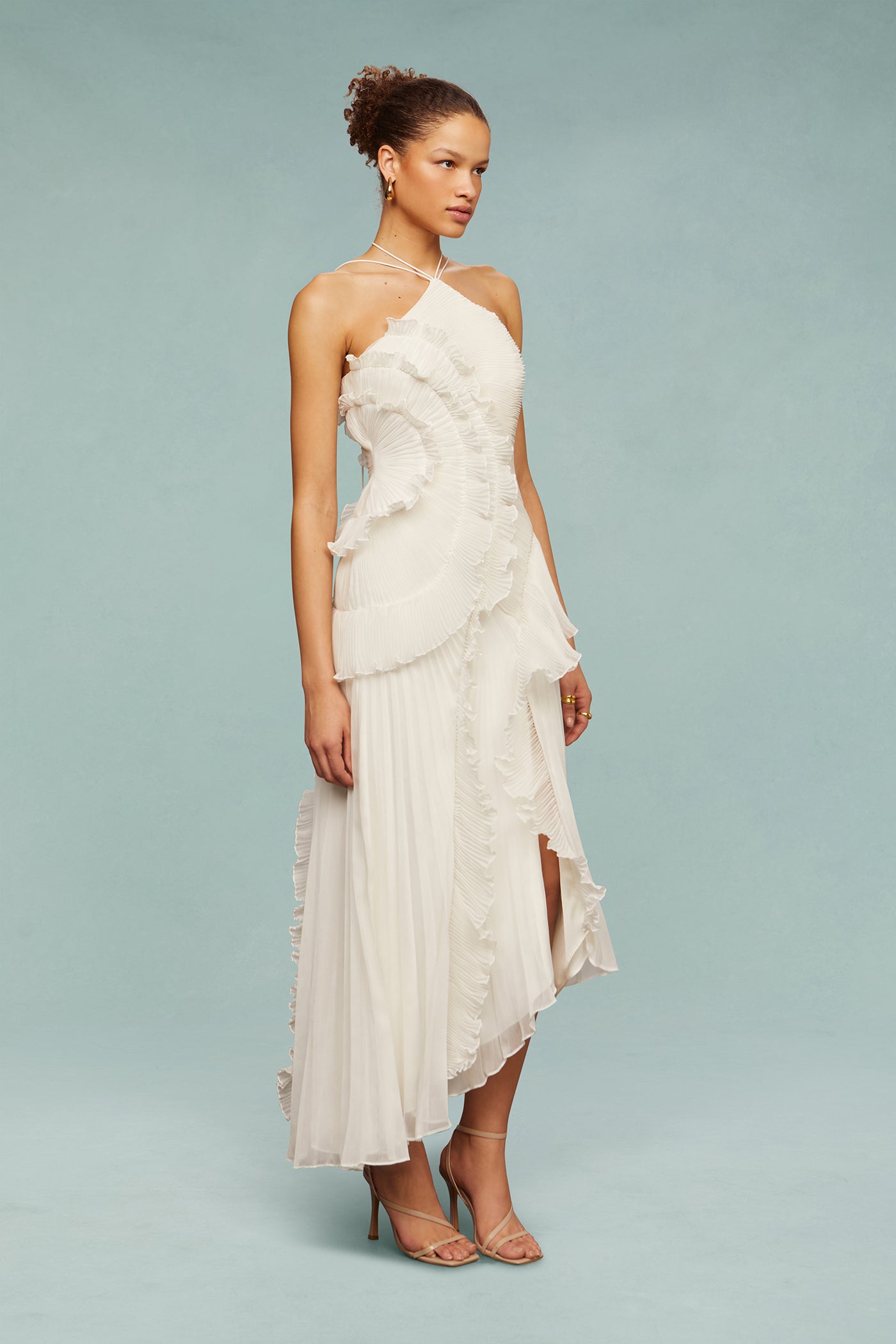 Bravielle - Lange plissé jurk voor dames met elegante asymmetrische volants