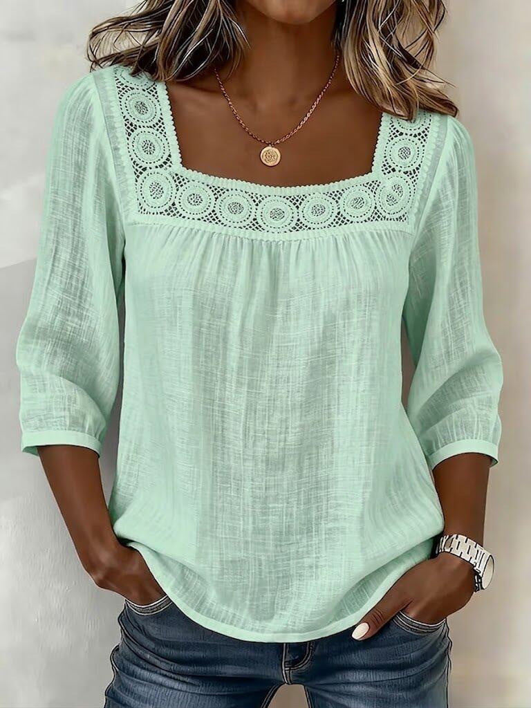 Myzaria - Damesblouse met vierkante halslijn en elegante kant