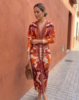 Isadora - Maxi Jurk Dames Vloeiend Met V-Hals Kruisende Snit Aansluitende Elegante Taille