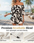 Ivoriah - Dames short jumpsuit met blote schouders en bladerenprint
